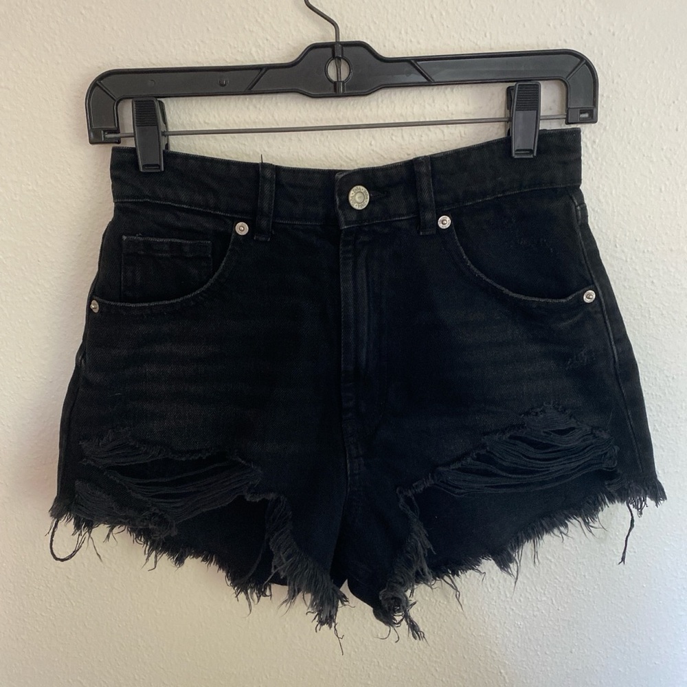 ZARA Black Distressed Denim Shorts